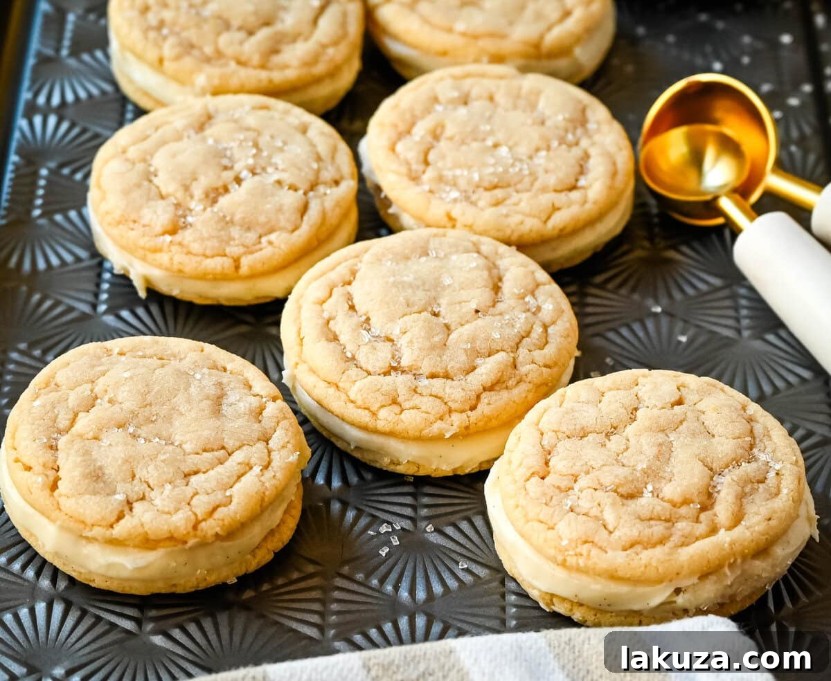 Cream Cheese Frosted Sugar Cookie Sandwiches 7 A beautifully arranged serving platter of Sugar Sandwich Cookies with Cream Cheese Frosting, showcasing their homemade appeal.