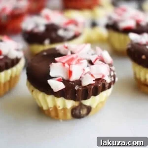 Peppermint Bark Cookie Dough Cups by Modern Honey. Egg Free Chocolate Chip Cookie Dough layered with white chocolate and semisweet chocolate and topped with crushed candy canes.
