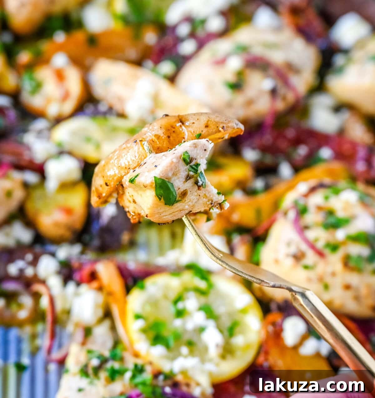 One-Pan Greek Chicken and Lemon Potatoes 6 This Sheet Pan Greek Chicken and Potatoes are a perfect combination of juicy, marinated, golden-brown Greek chicken, tender potatoes, and a punch of fresh citrus and herbs in every bite. It’s a perfect weeknight dinner that requires only one pan and a little bit of prep time.