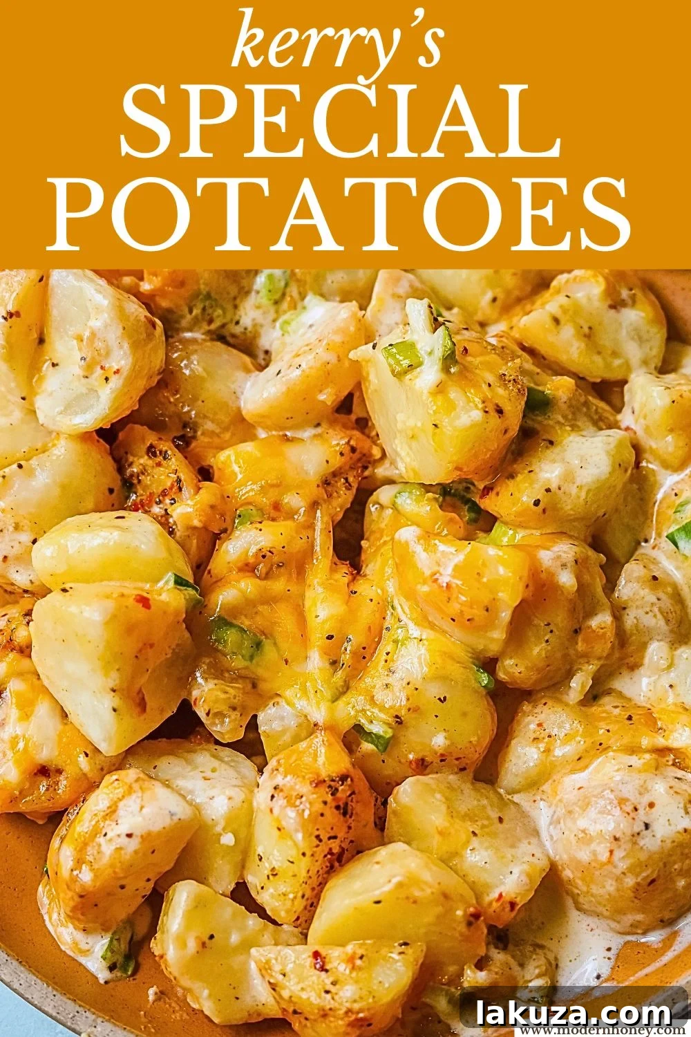 Kerrys Legendary Potatoes 6 A beautifully presented baking dish of Kerry's Special Creamy Potatoes, showcasing their golden-brown topping and inviting texture, perfect for any gathering.