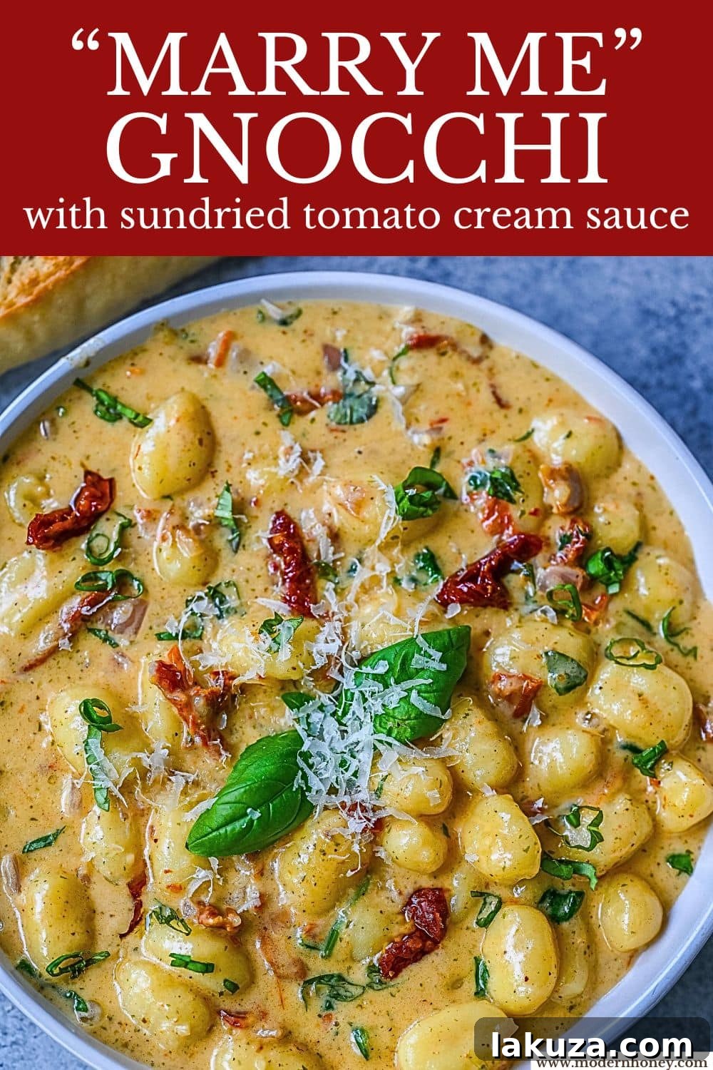 This easy Marry Me Gnocchi is made with pilowy gnocchi in a creamy sundried tomato cream sauce topped with fresh parmesan cheese and basil. Whip up this creamy Tuscan gnocchi with sun-dried tomatoes in one pan! Quick, easy, and bursting with flavor -- perfect for cozy dinners.