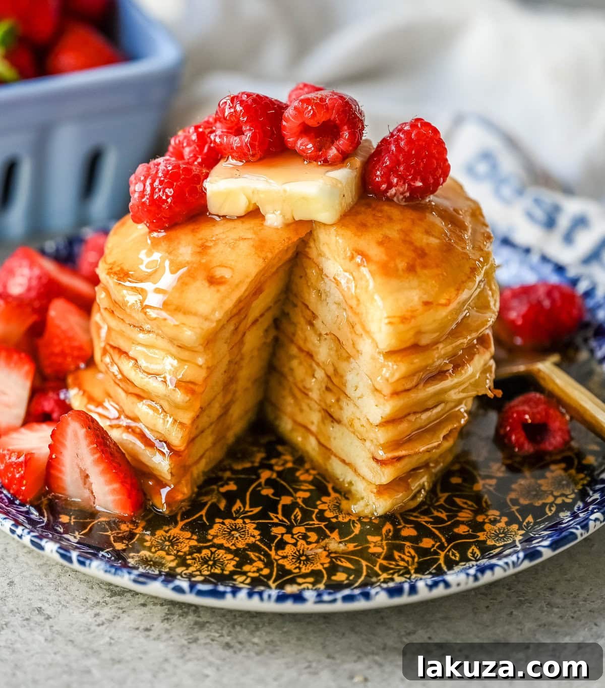 Velvety Greek Yogurt Pancakes 2 These light and fluffy Greek Yogurt Pancakes are higher protein, lower-fat and have a melt-in-your-mouth texture. You will love this healthy Greek yogurt pancake recipe!