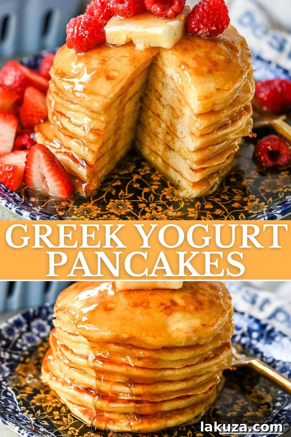 Velvety Greek Yogurt Pancakes 7 These light and fluffy Greek Yogurt Pancakes are higher protein, lower-fat and have a melt-in-your-mouth texture. You will love this healthy Greek yogurt pancake recipe!