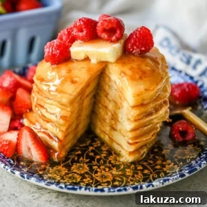 Velvety Greek Yogurt Pancakes 8 These light and fluffy Greek Yogurt Pancakes are higher protein, lower-fat and have a melt-in-your-mouth texture. You will love this healthy Greek yogurt pancake recipe!