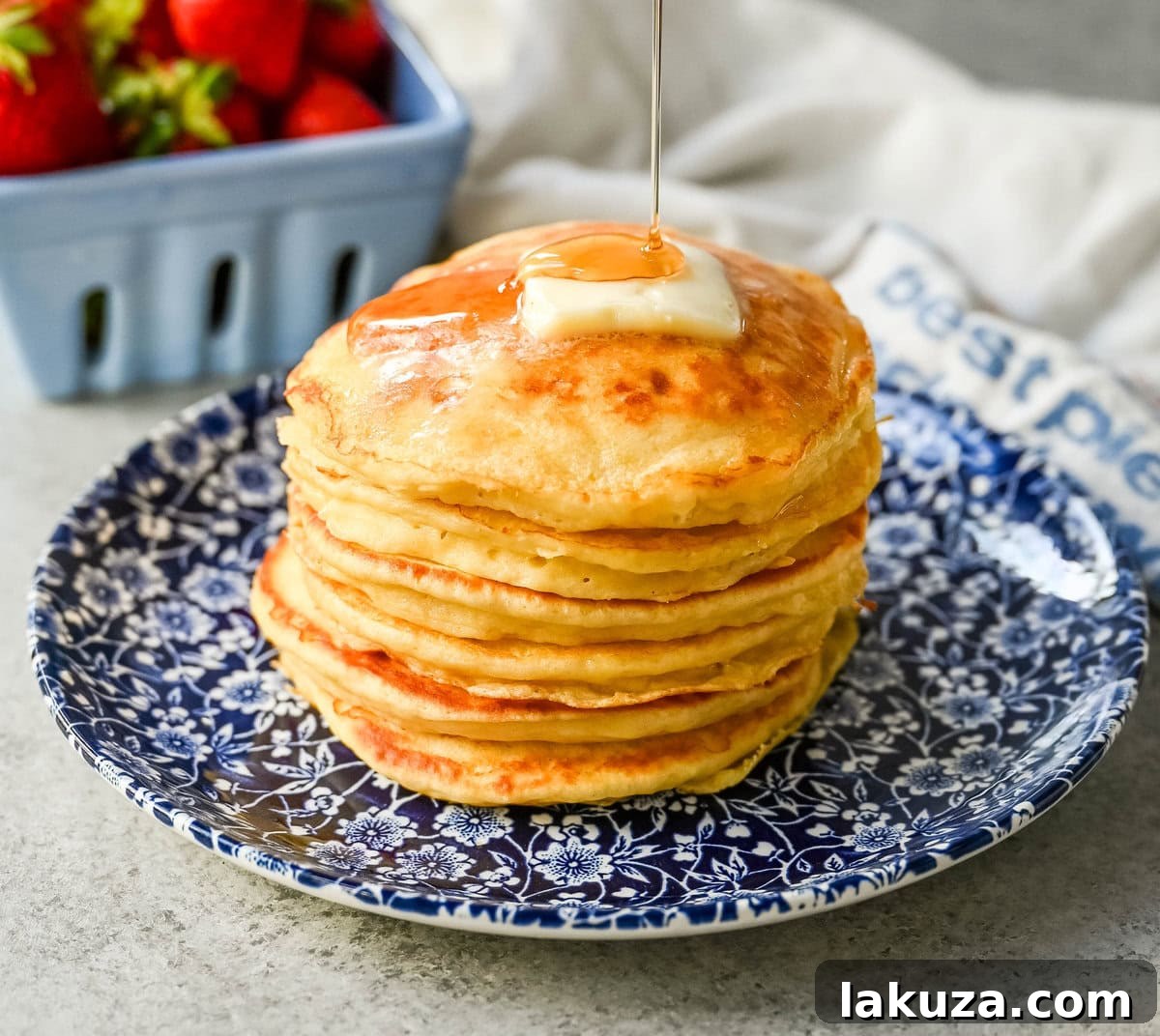 Velvety Greek Yogurt Pancakes 5 These light and fluffy Greek Yogurt Pancakes are higher protein, lower-fat and have a melt-in-your-mouth texture. You will love this healthy Greek yogurt pancake recipe!