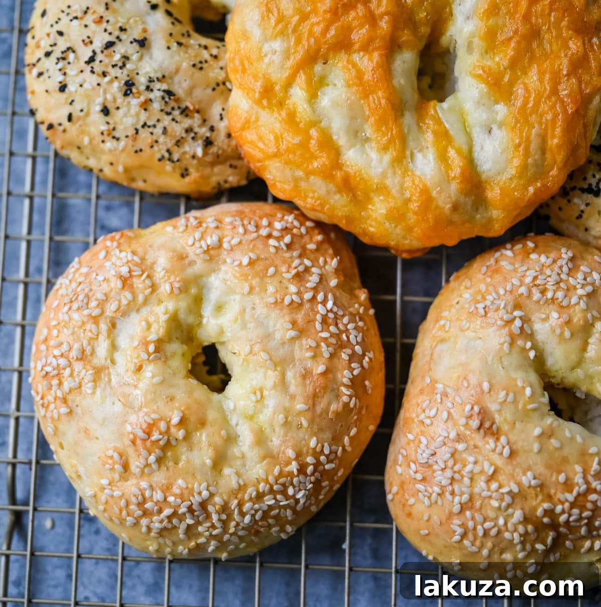 Freshly baked cottage cheese bagels sliced and ready to be served