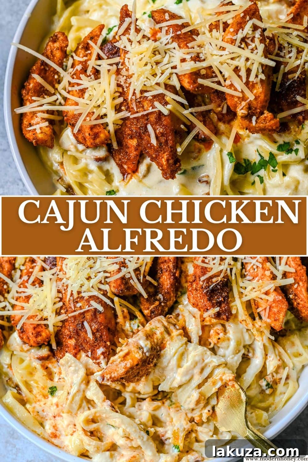 Creamy Cajun Chicken Alfredo 7 Cajun Chicken Alfredo is the ultimate comfort food with a spicy twist — tender blackened chicken, tossed in a silky Parmesan cream sauce over perfectly cooked pasta. Whether you're cooking for a weeknight dinner or a crowd, this dish delivers big time in flavor.