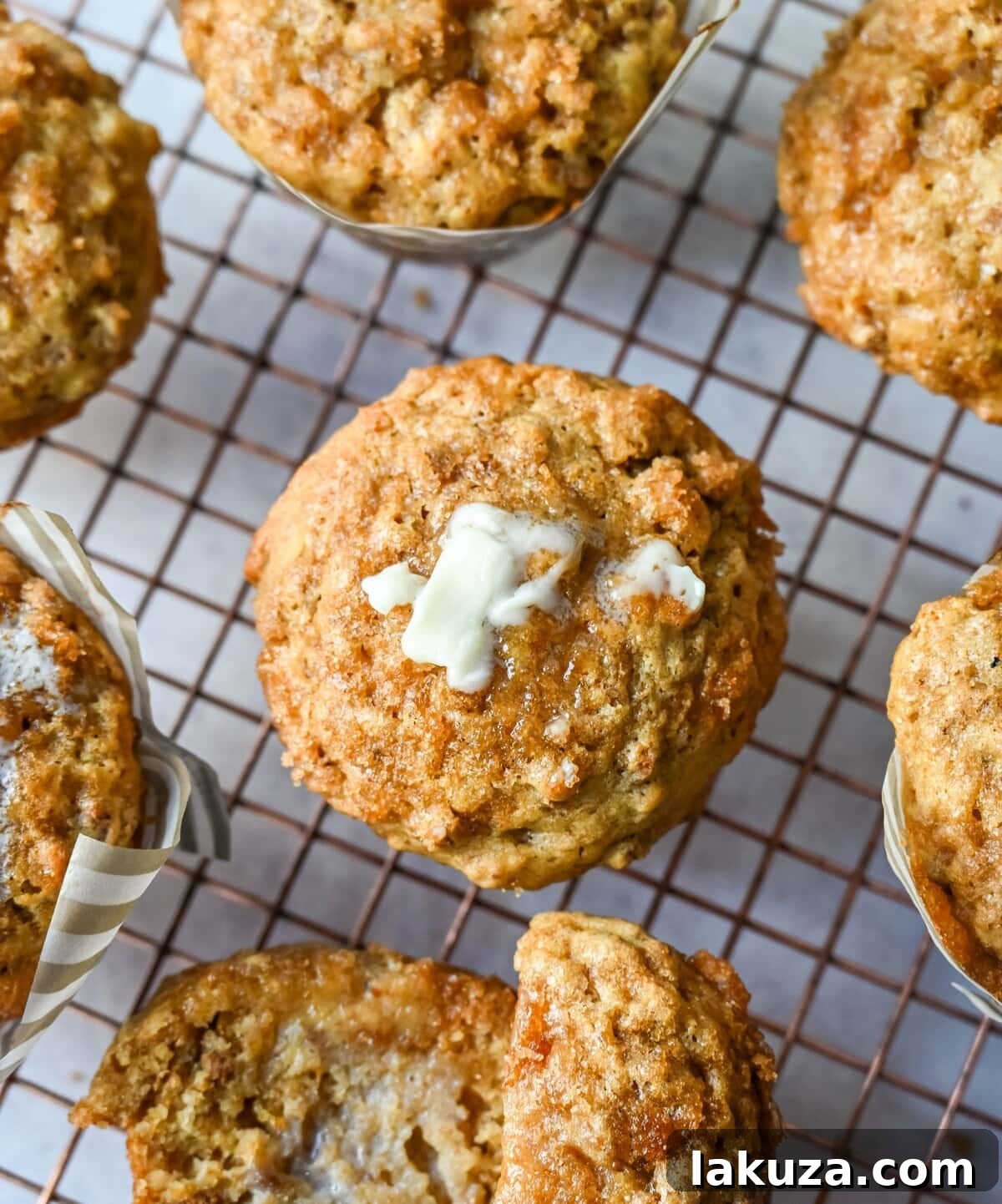 The process of mixing ingredients for bran muffins in a large bowl