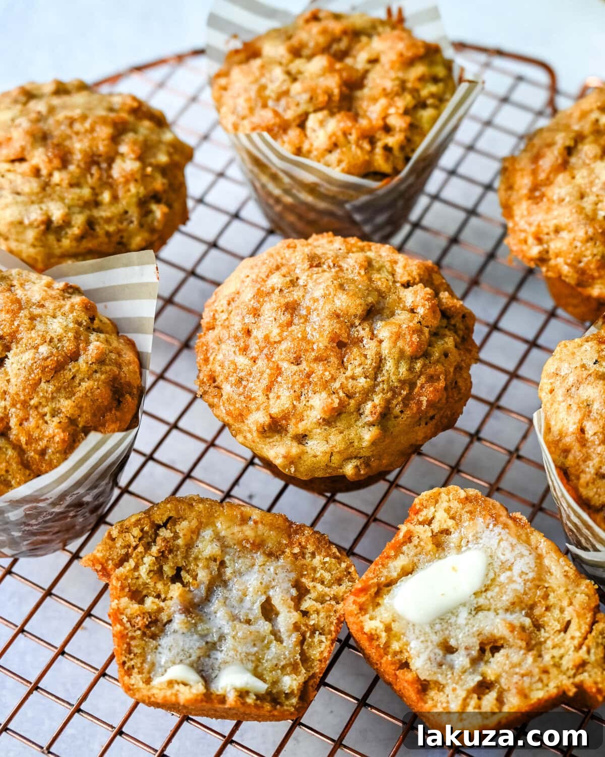 Freshly baked bran muffins with a golden-brown top, ready to be enjoyed