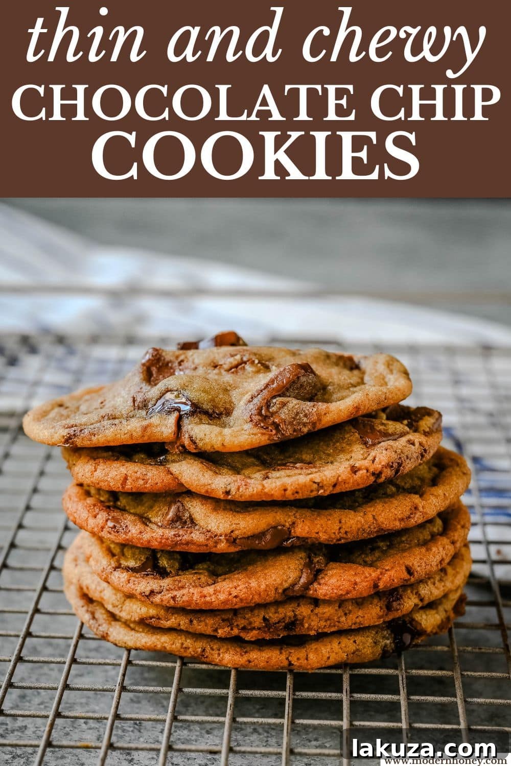 The Ultimate Thin and Chewy Chocolate Chip Cookies 7 A close-up of a hand reaching for a warm, thin, and chewy chocolate chip cookie from a parchment-lined baking sheet, highlighting the irresistible appeal of these homemade treats.