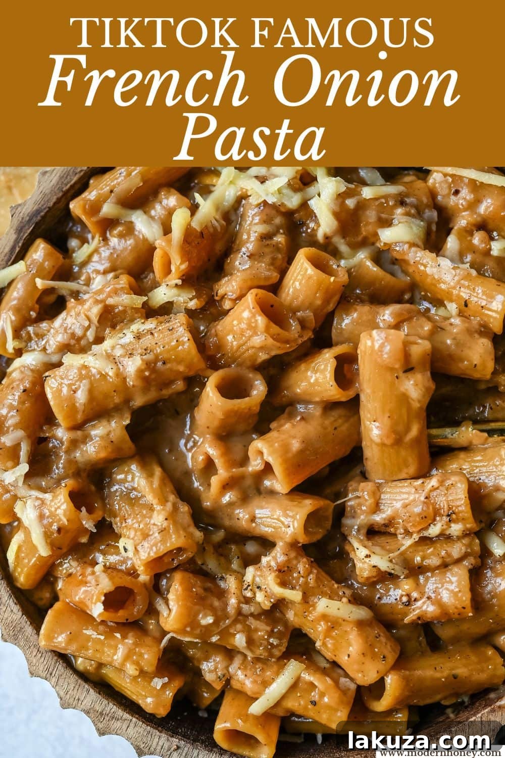 This One Pot French Onion Pasta takes everything you love about French onion soup and turns it into a creamy and cheesy pasta dish. This popular dinner recipe on TikTok is made in just one pot, with caramelized onions, garlic, thyme, and pasta simmered in a savory creamy broth, then topped with Gruyère and Parmesan cheese. 