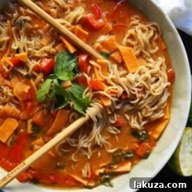 Thai Coconut Curry Vegetable Soup. A rich gluten-free and dairy-free vegetable coconut curry soup recipe. How to make a vegetable ramen at home. www.modernhoney.com #curry #vegetablecurry #vegetables #thai #thaifood #thaicurry #coconutcurry #vegetablecurry