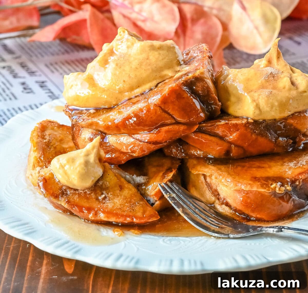 Thick slices of brioche or challah bread, ideal for soaking up pumpkin-infused custard for French toast.