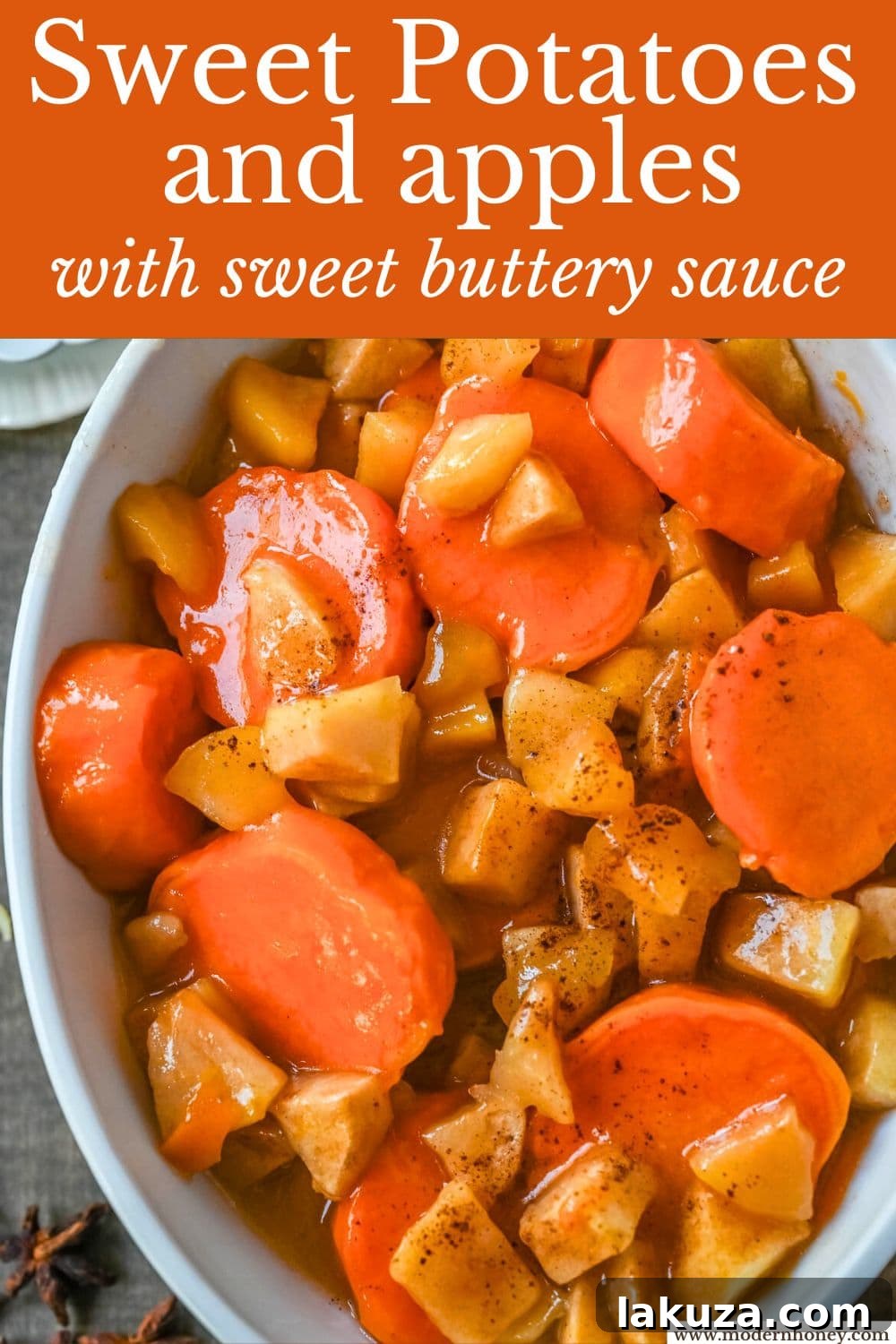 This Sweet Potatoes and Apples Recipe is mad with tender sweet potatoes and apples layered in a silky golden butter and sugar sauce that thickens into a glaze as it bakes. A timeless fall side dish everyone will love.
