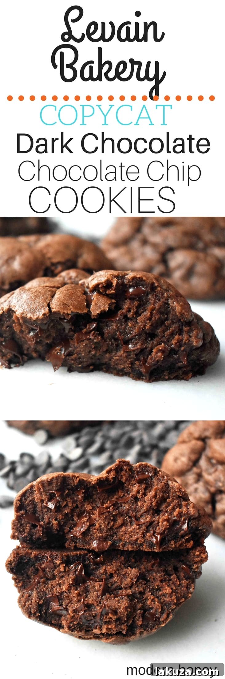 Decadent Levain-Inspired Dark Chocolate Chip Cookies 10 Levain Bakery Dark Chocolate Chocolate Chip Copycat Cookies by Modern Honey. The original copycat Levain Bakery Cookie recipe that has a 5 star rating. The most popular cookie from the famous New York City bakery.