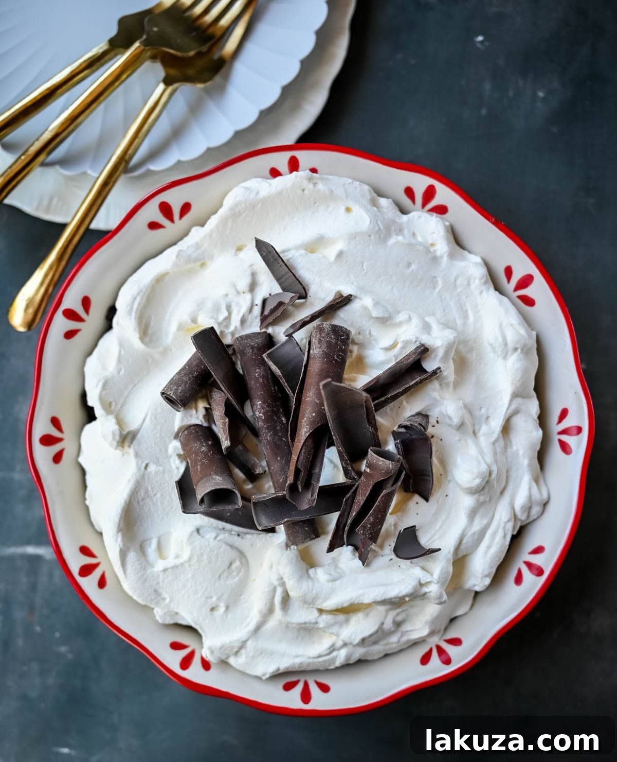 Four distinct stages of making the No Bake Chocolate Cream Pie: crushed Oreos for the crust, smooth chocolate ganache, the pie assembled and chilling, and finally, a beautifully topped pie with whipped cream.