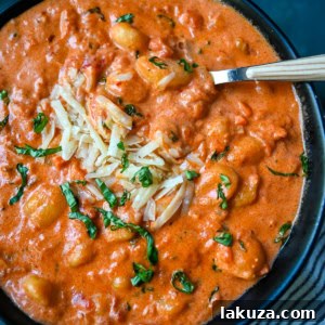 This easy Gnocchi alla Vodka combines soft, tender gnocchi with a silky, tomato-cream vodka sauce that’s bursting with garlic, parmesan, and fresh basil. This Gnocchi with Tomato Cream Sauce is an easy weeknight dinner but it tastes like it is straight out of an Italian restaurant.