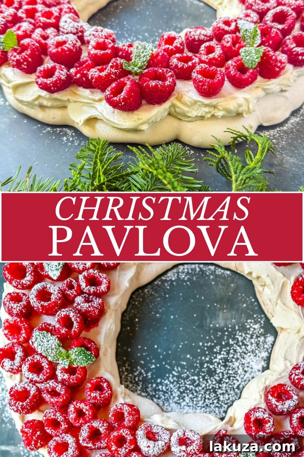 Festive Pavlova Cloud 8 A stunning side view of the Christmas Pavlova, highlighting its height and festive toppings.