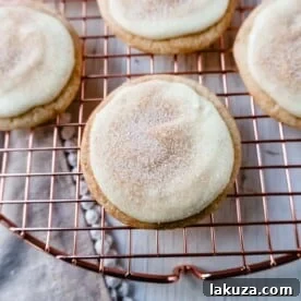 Frosted Snickerdoodle Cookies Soft, chewy cinnamon sugar snickerdoodle cookies topped with a sweet buttery cream cheese frosting and topped with a sprinkle of cinnamon sugar.