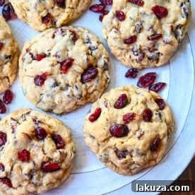 Soft chewy brown sugar oatmeal cookies with sweetened dried cranberries. A chewy and hearty oatmeal cookie that everyone will love! These Cranberry Oatmeal Cookies always receive 5-star reviews. You will love these Oatmeal Cranberry Cookies!