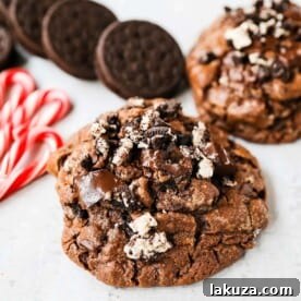 Chocolate Peppermint Candy Cane Oreo Cookies. The best chocolate peppermint cookies. Double chocolate cookies with Trader Joe's famous candy cane Joe Joe's Oreo cookies. www.modernhoney.com #chocolatecookies #chocolatepeppermint #chocolatemint #christmas #christmascookies #candycanes