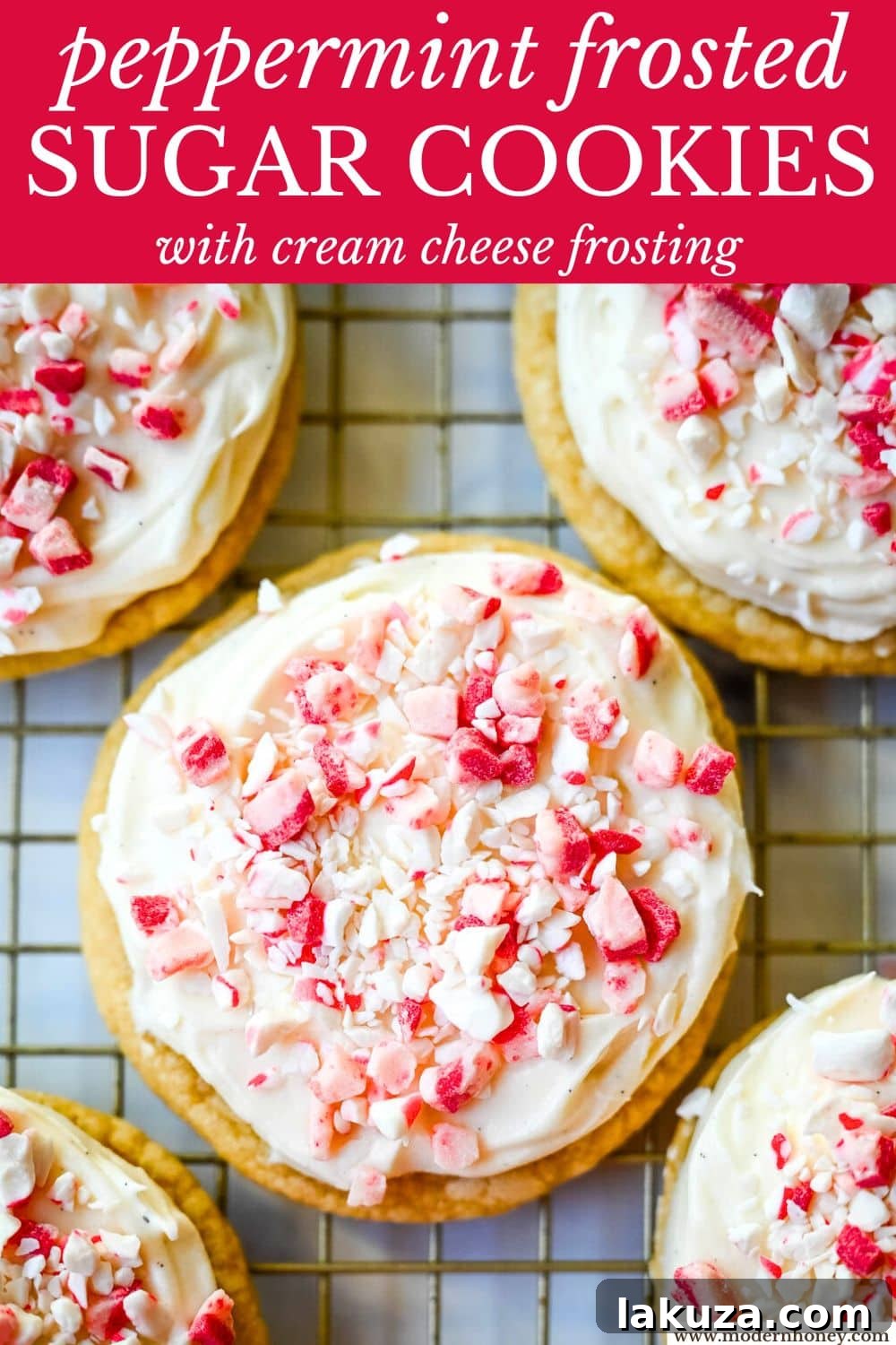 Beautifully arranged Peppermint Frosted Sugar Cookies on a serving platter.