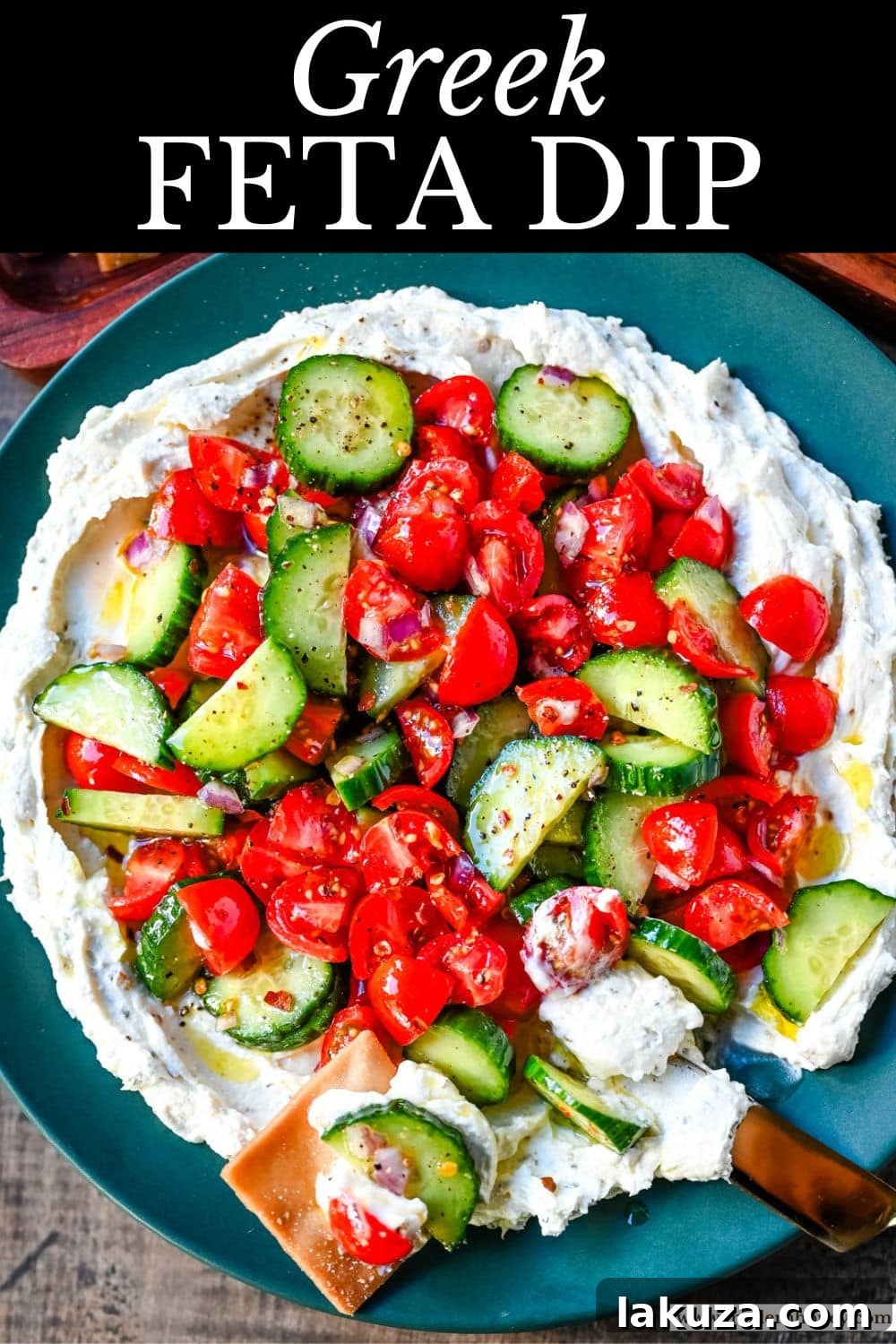 This Greek feta dip is the ultimate party and holiday appetizer that is rich, creamy, and so flavorful! It blends tangy feta, cream cheese, lemon, oregano, and olive oil into a silky whipped dip that feels fancy but takes just minutes to make. Pile it high with tomatoes, cucumbers, and a drizzle of olive oil, then serve with pita chips or veggies.