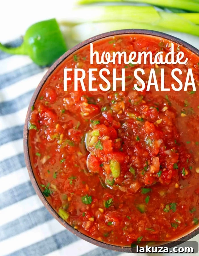 Homemade Restaurant Style Salsa. Fresh salsa made with fresh tomatoes, cilantro, green onion, jalapeno, and a secret ingredient! www.modernhoney.com