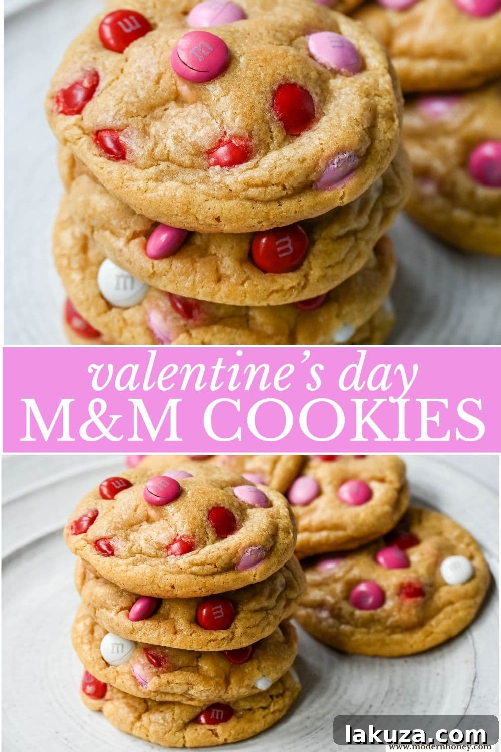 How to make the perfect Valentine's Day cookies. These soft and chewy Valentine's M&M Cookies have pops of pink, red, and white M&M's to make them not only delicious but festive and fun as well. You will love these Valentine's cookies!