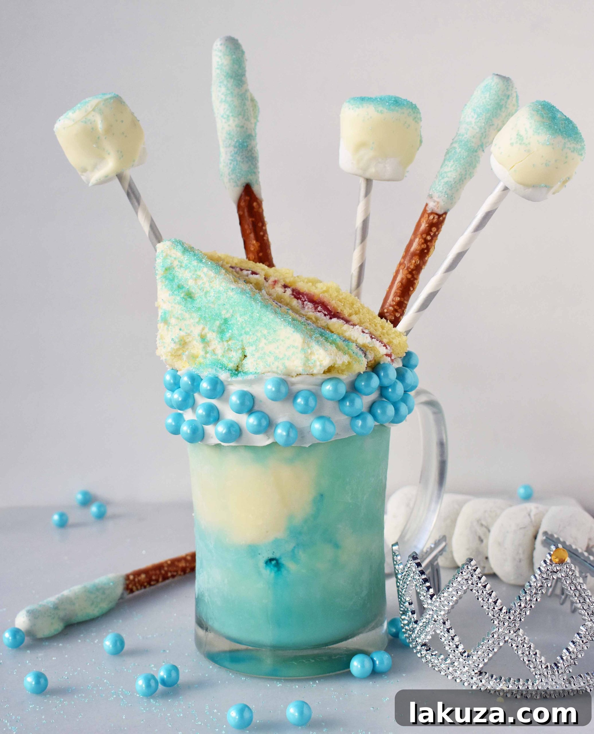 Glass Slipper Freak Shake 5 Princess Cinderella FreakShake. Perfect for Disney lovers or for a Princess Party. A close-up of the delightful layered dessert.