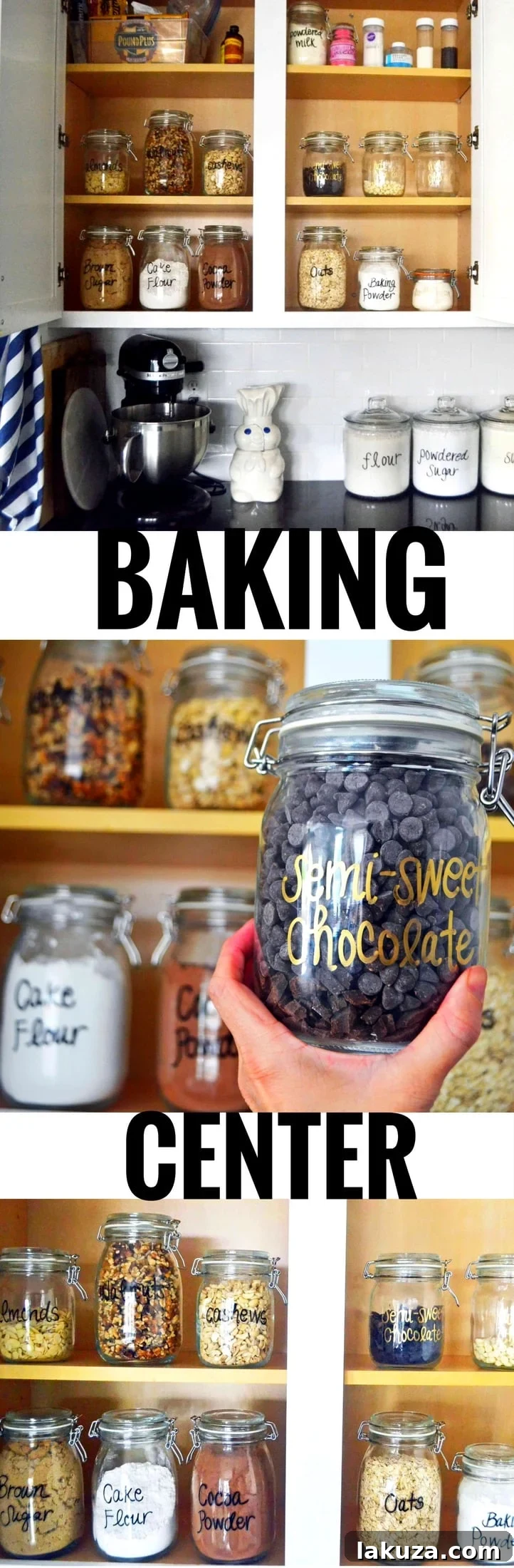 Detail of specific baking supplies, such as sprinkles and extracts, neatly arranged within the baking organization system.