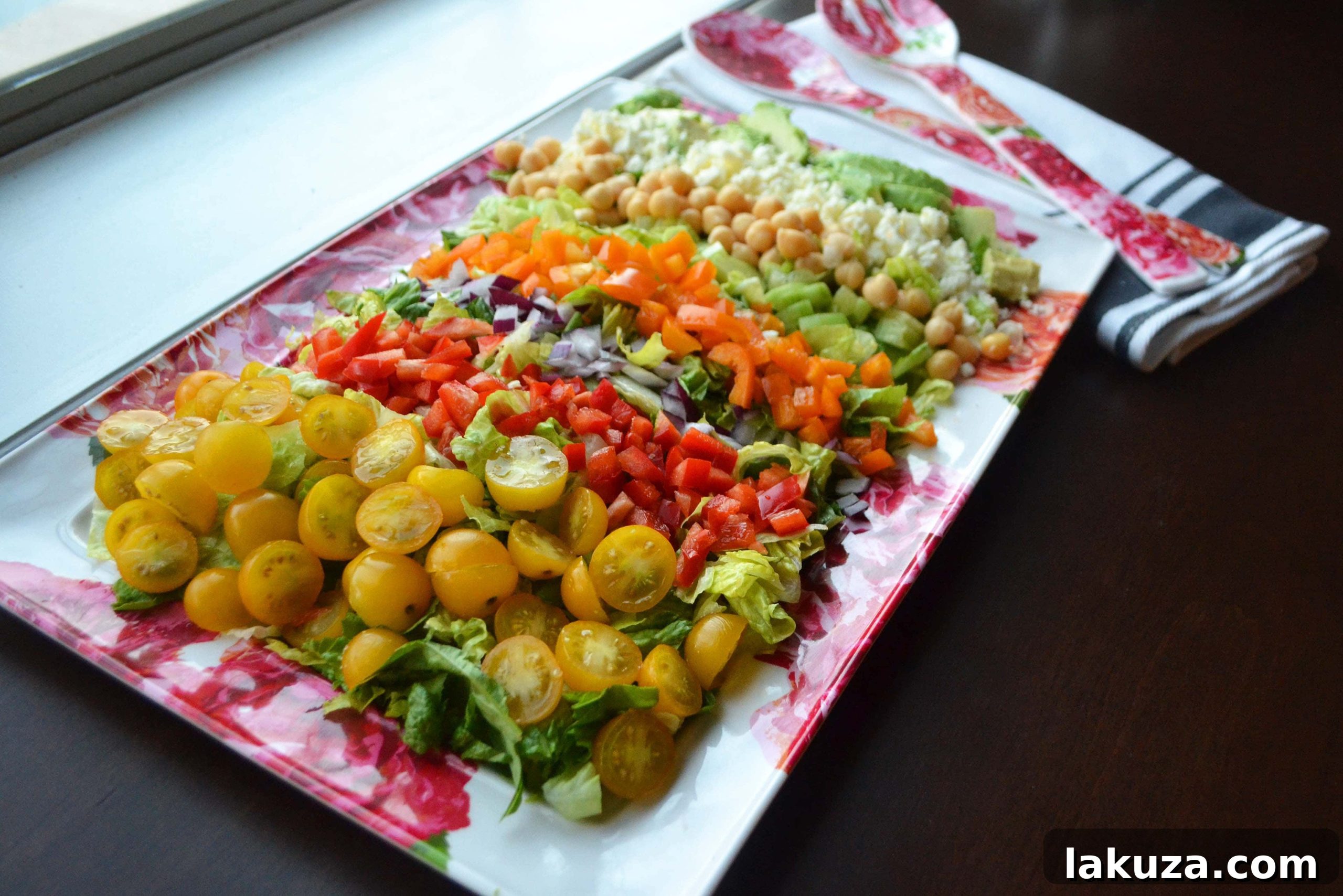 A final beauty shot of the Color Me Pretty Greek Salad, showcasing its rich colors and appetizing presentation, ready to be enjoyed.