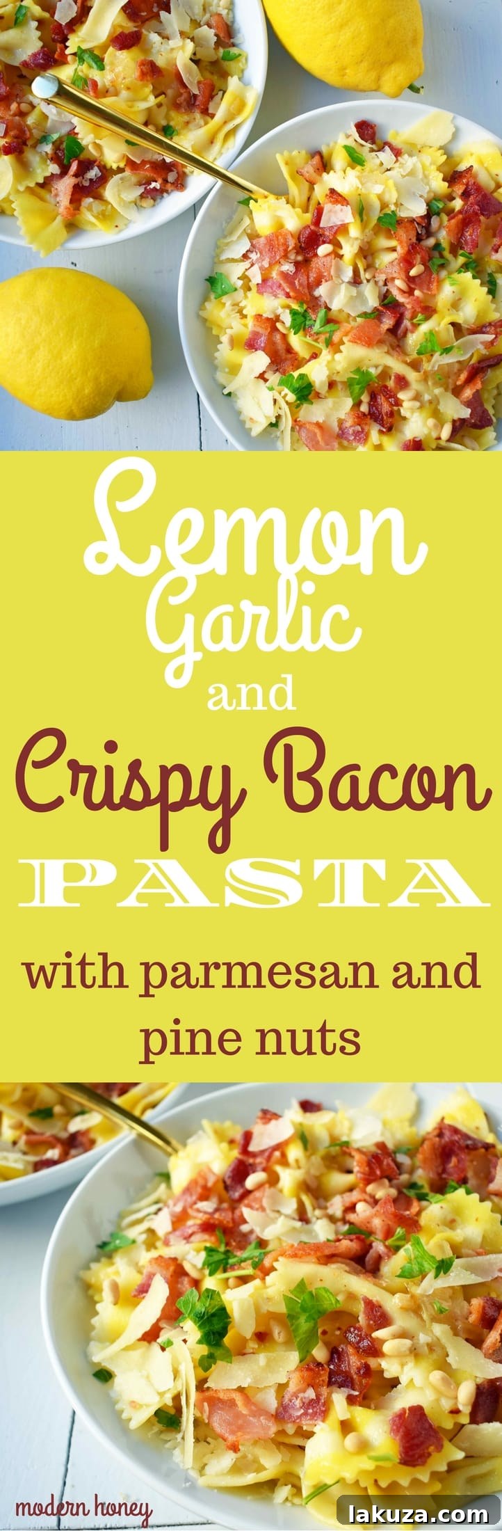 Bright Lemon Garlic Pasta with Crispy Bacon 7 A beautifully composed shot of Lemon Garlic and Crispy Bacon Pasta, captured with a shallow depth of field, highlighting the textures of farfalle, crispy bacon, and fresh parsley, with a warm, inviting glow.