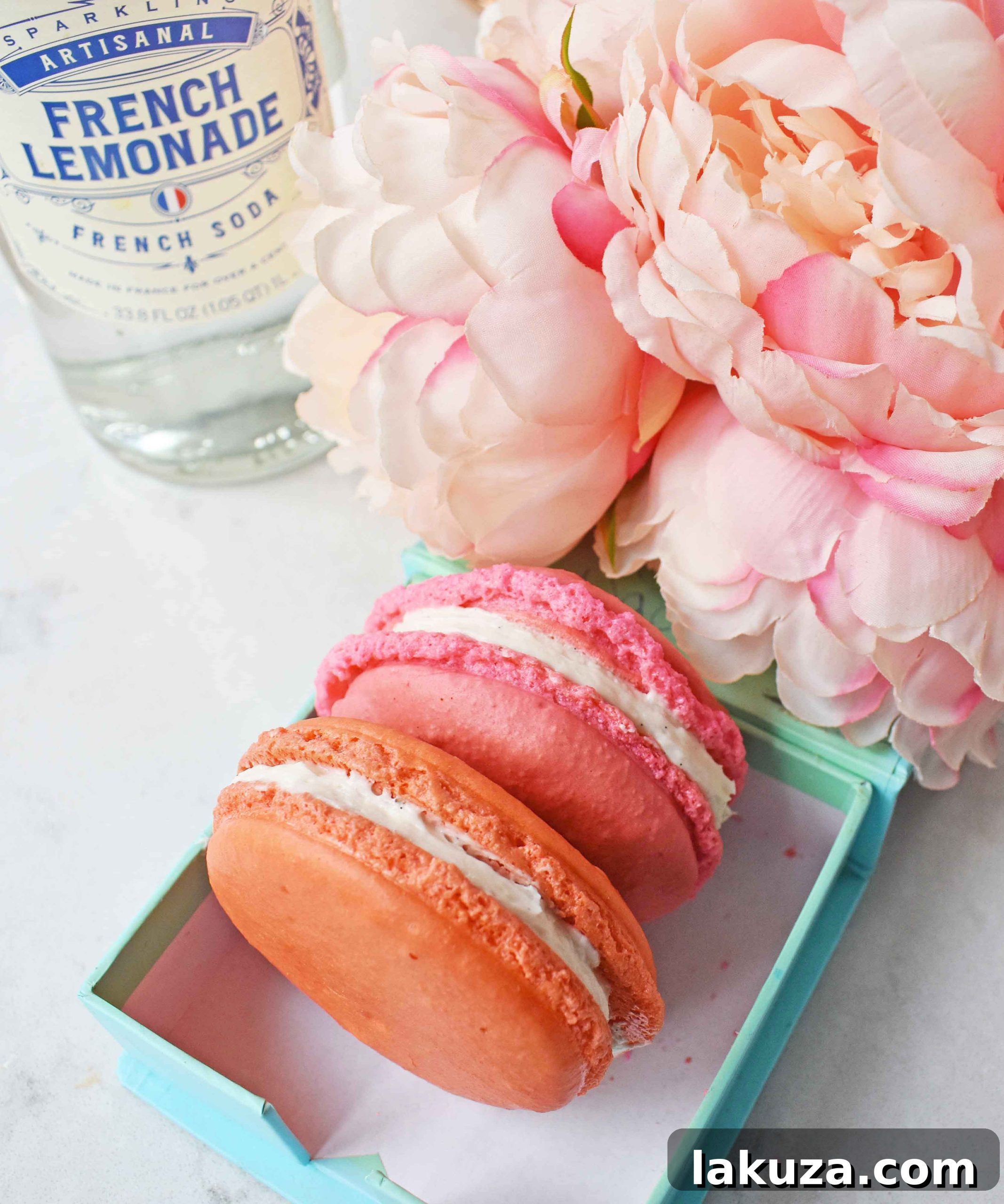 Elegant Macaron Delights 20 Homemade French Macarons presented beautifully on a platter, showcasing their vibrant colors and perfect 'feet'.