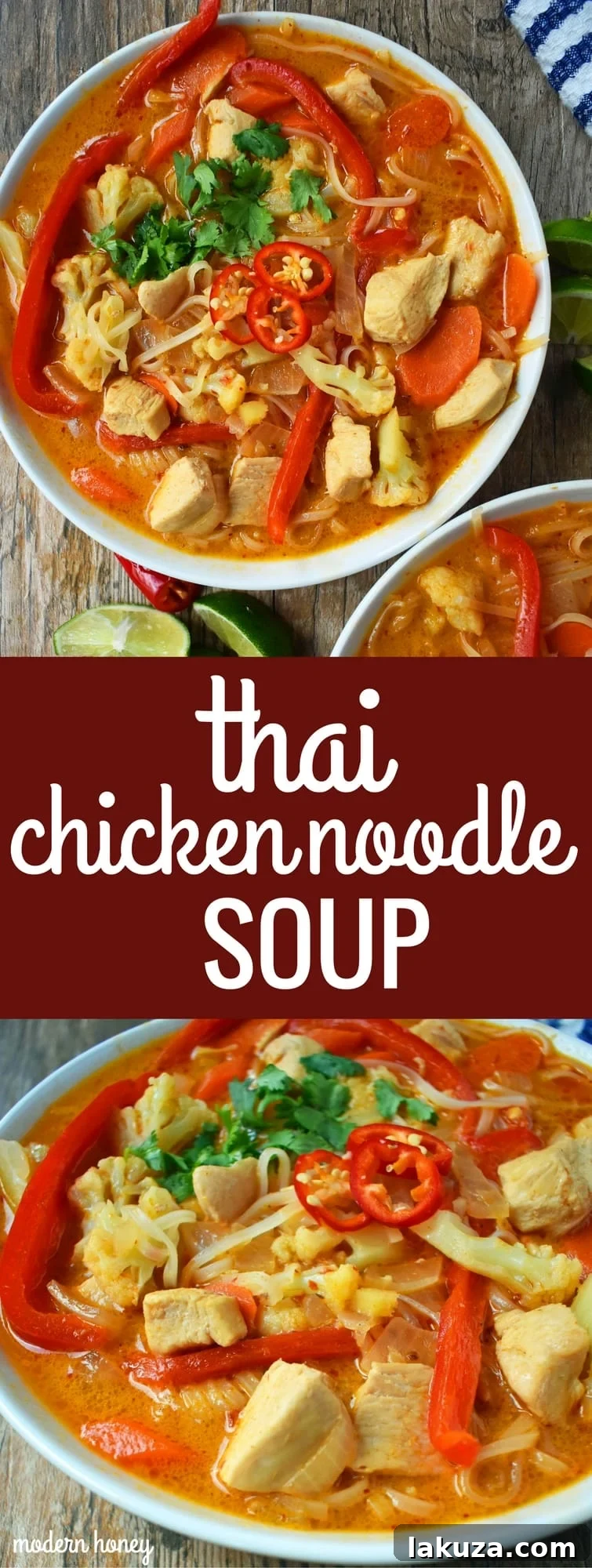 Fragrant Thai Chicken Noodle Bowl 7 Pin for Thai Chicken Noodle Soup: A healthy, gluten-free, and dairy-free recipe featuring coconut milk, red curry, chicken, rice noodles, and fresh vegetables. Ideal for delicious and nutritious comfort food.