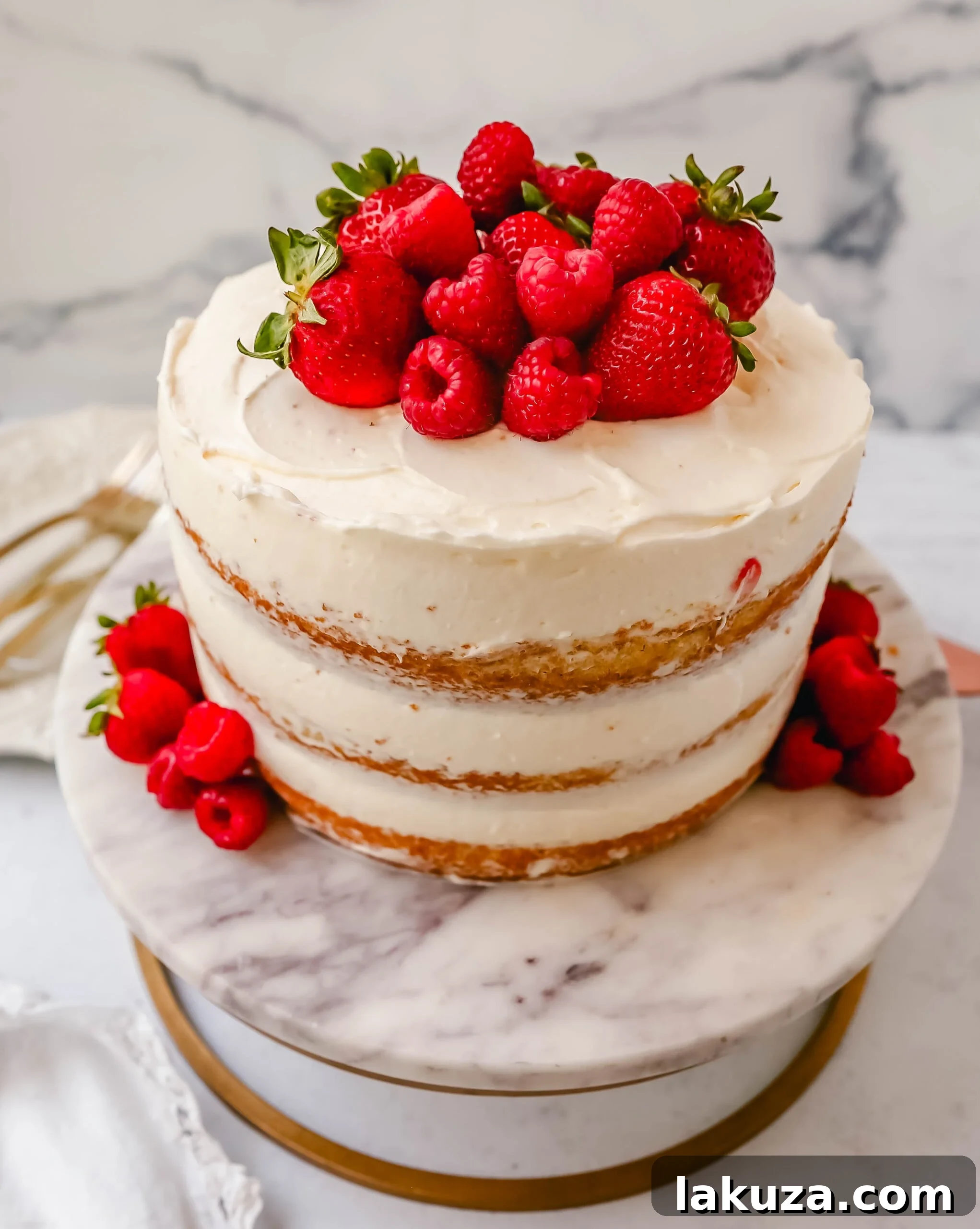 Berry Chantilly Cake 18 A delightful presentation of a Berry Chantilly Cake slice, emphasizing the fresh berries and creamy layers.