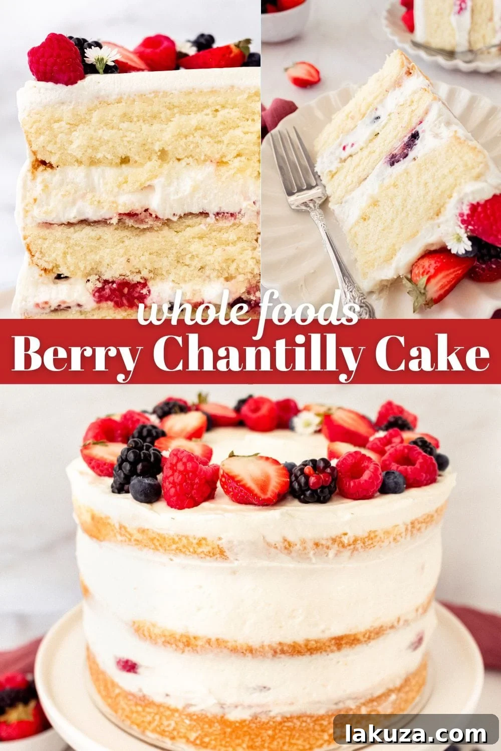Berry Chantilly Cake 21 A tall, elegant Berry Chantilly Cake, beautifully presented with a bounty of fresh berries, ready for any special occasion.