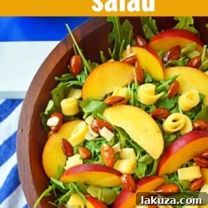 Honeyed Peach, Gouda & Toasted Almond Medley 6 Peach Gouda Honey Almond Salad. Arugula, Creamy Gouda Cheese, Sweet Peaches or Nectarines, and Honey Glazed Almonds tossed with a Sweet Honey Dressing. Modern Honey.