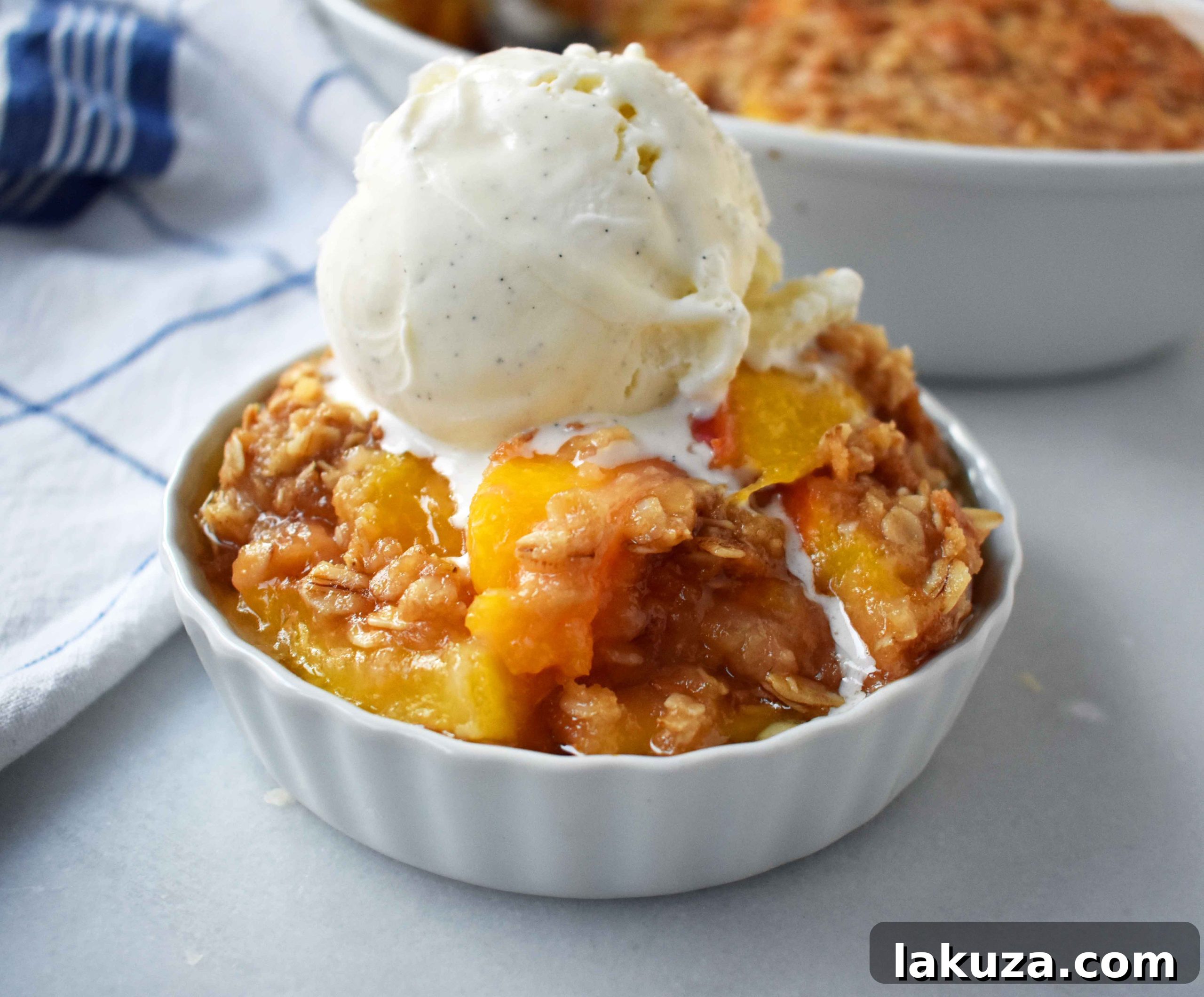 Golden Nectarine Crumble 2 Nectarine Brown Sugar Crisp. Sweet ripe nectarines topped with a brown sugar oat crumble. A buttery brown sugar topping on top of sweet nectarines. Peach Brown Sugar Crisp. www.modernhoney.com
