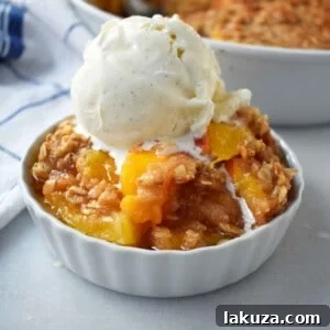 Golden Nectarine Crumble 8 Nectarine Brown Sugar Crisp. Sweet ripe nectarines topped with a brown sugar oat crumble. A buttery brown sugar topping on top of sweet nectarines. Peach Brown Sugar Crisp. www.modernhoney.com