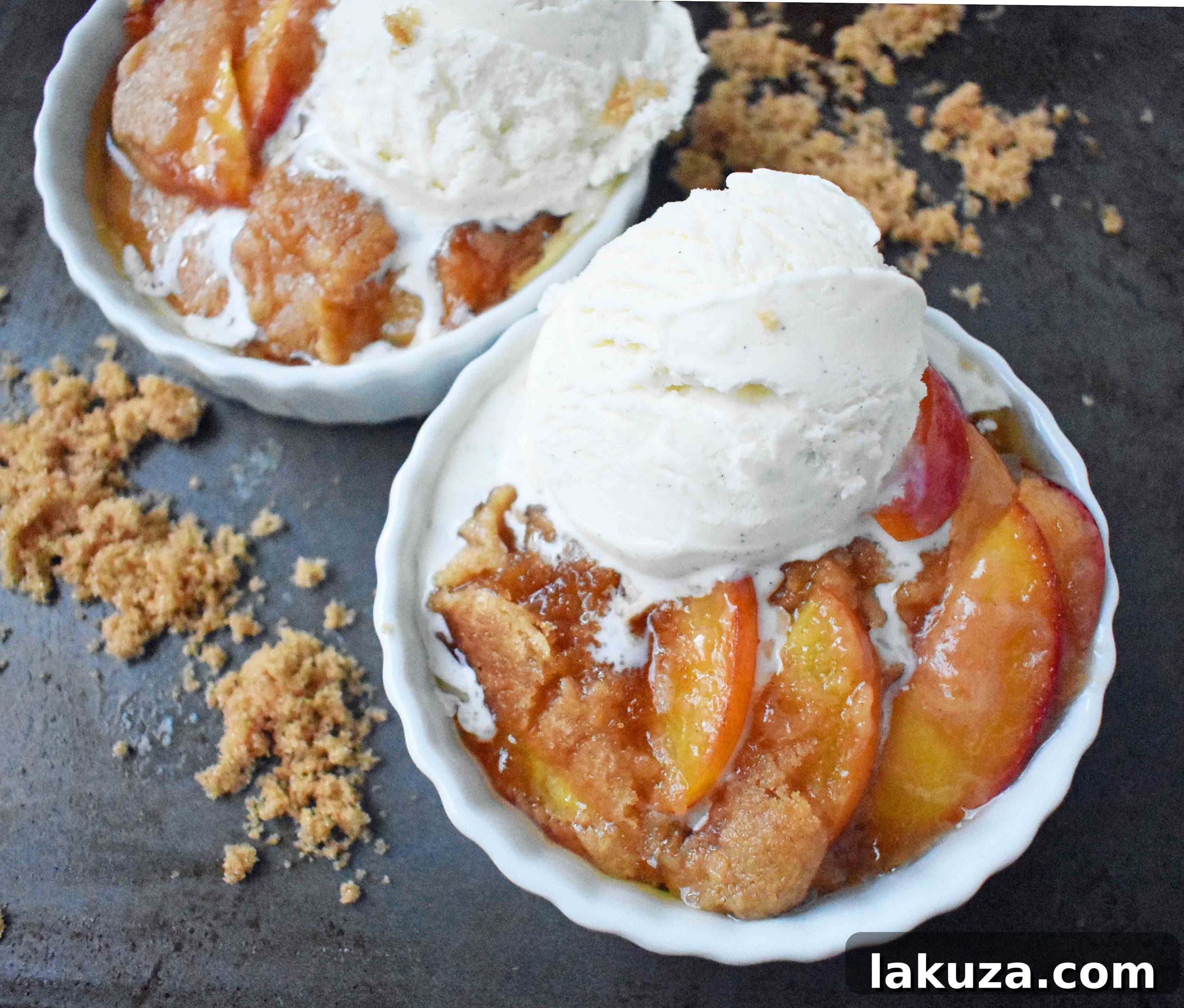 Golden Nectarine Crumble 7 Nectarine Brown Sugar Crisp. Sweet ripe nectarines topped with a brown sugar oat crumble. A buttery brown sugar topping on top of sweet nectarines. Peach Brown Sugar Crisp. www.modernhoney.com