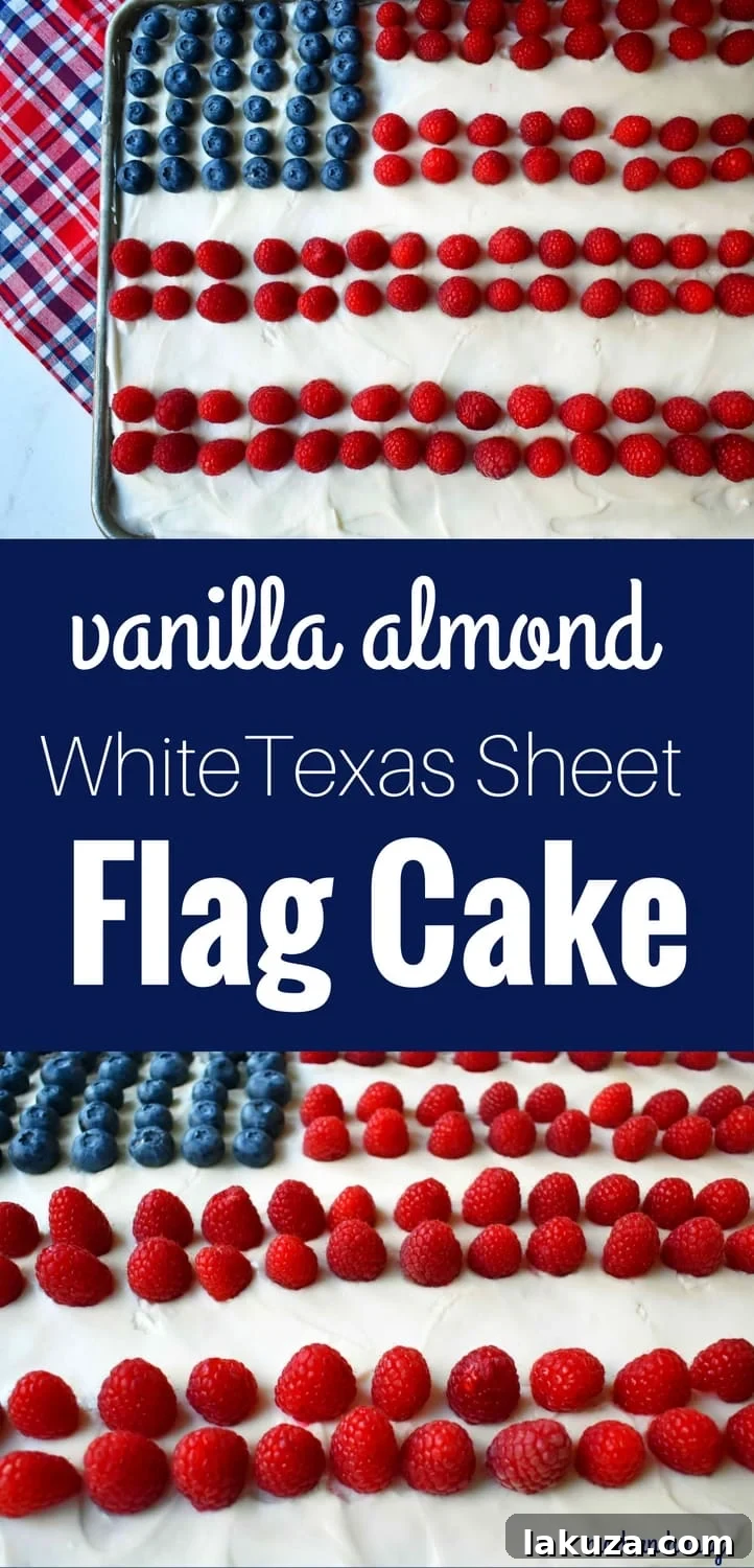 Southern Charm Vanilla Sheet Cake 13 A close-up shot of a slice of White Texas Sheet Cake with fruit, showcasing the thick frosting and moist cake.