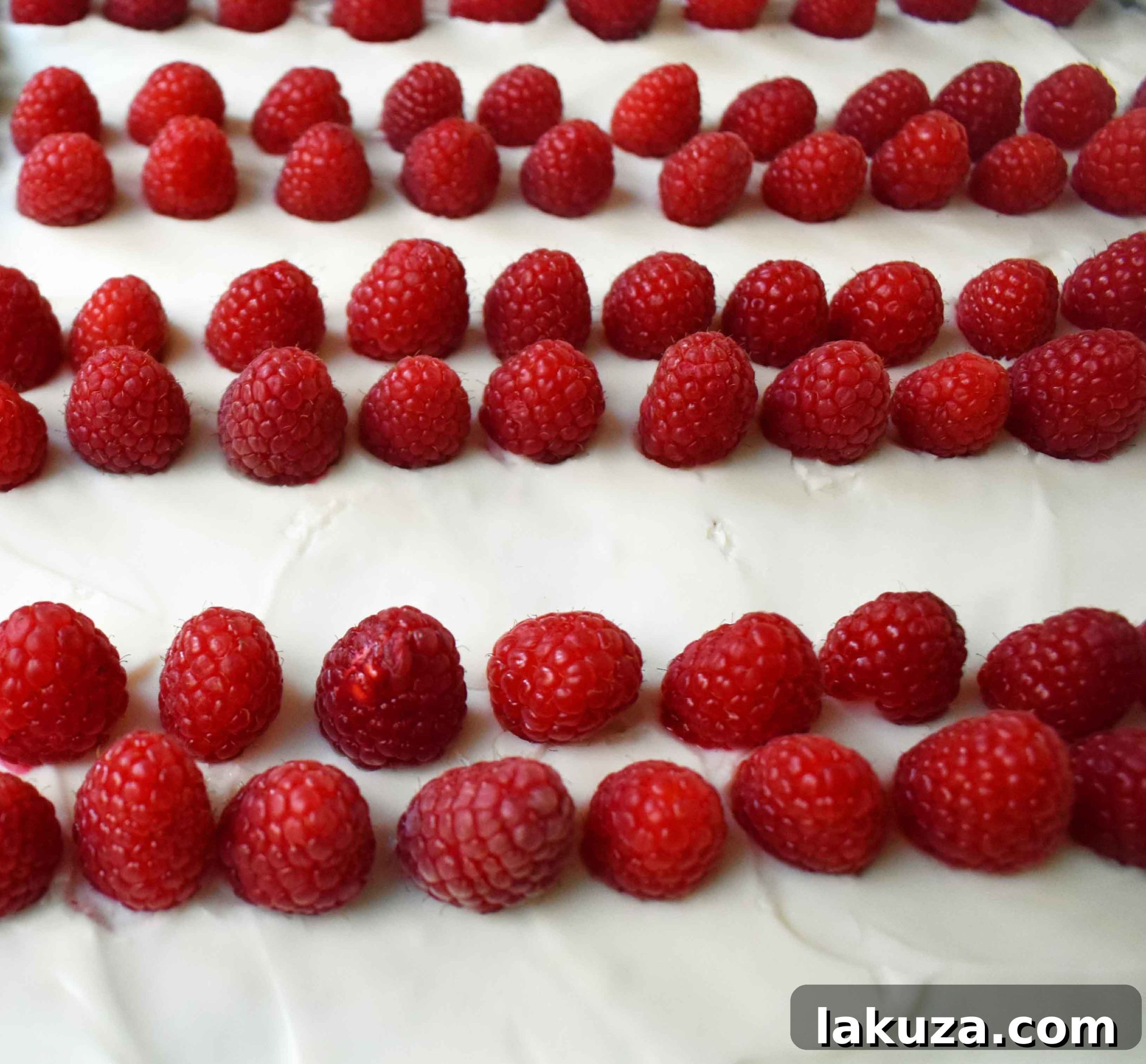 Southern Charm Vanilla Sheet Cake 7 A corner piece of the White Texas Sheet Cake, richly frosted and adorned with fresh berries, highlighting the dessert's texture.
