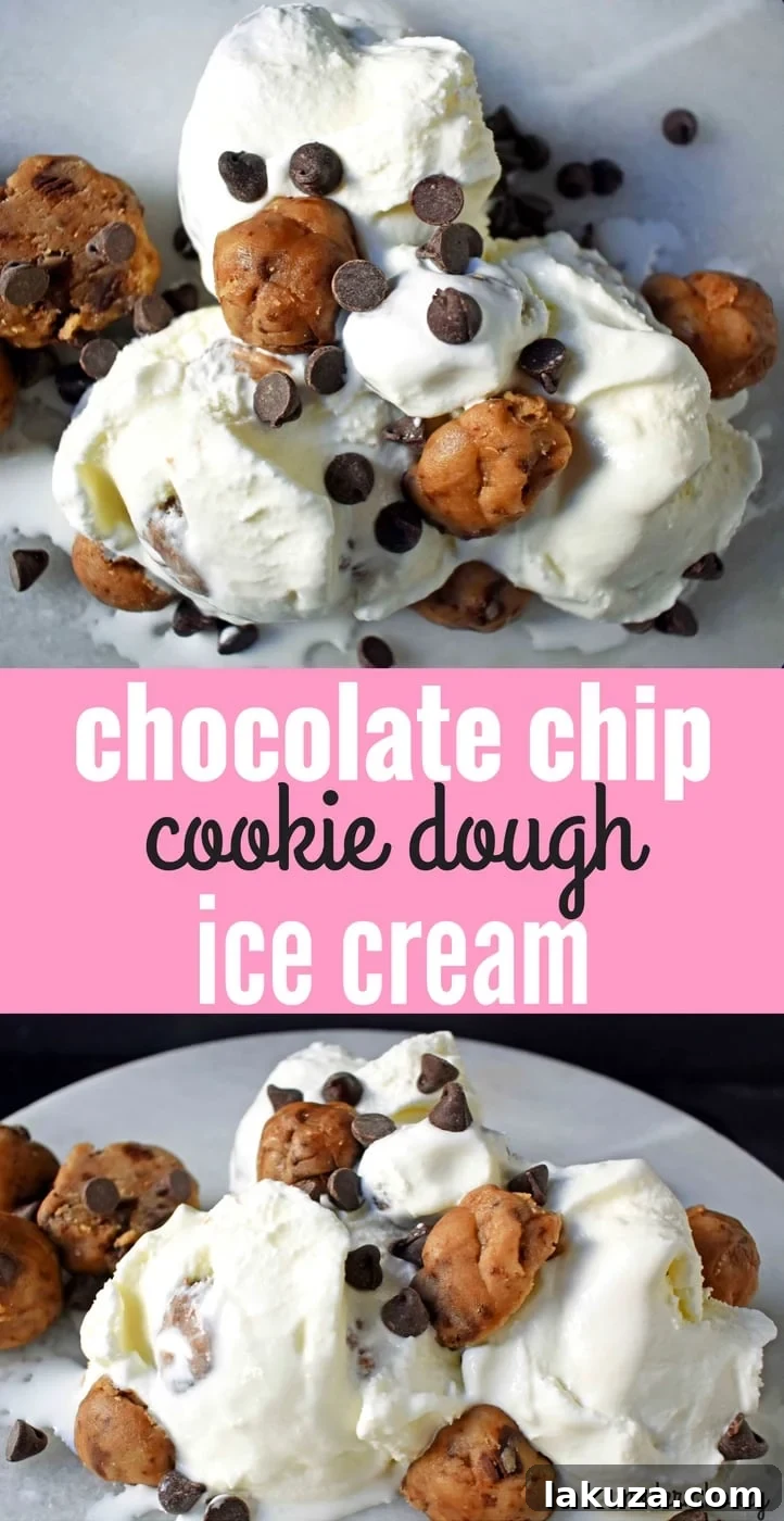 A vibrant close-up of two scoops of chocolate chip cookie dough ice cream with extra chocolate and dough pieces.