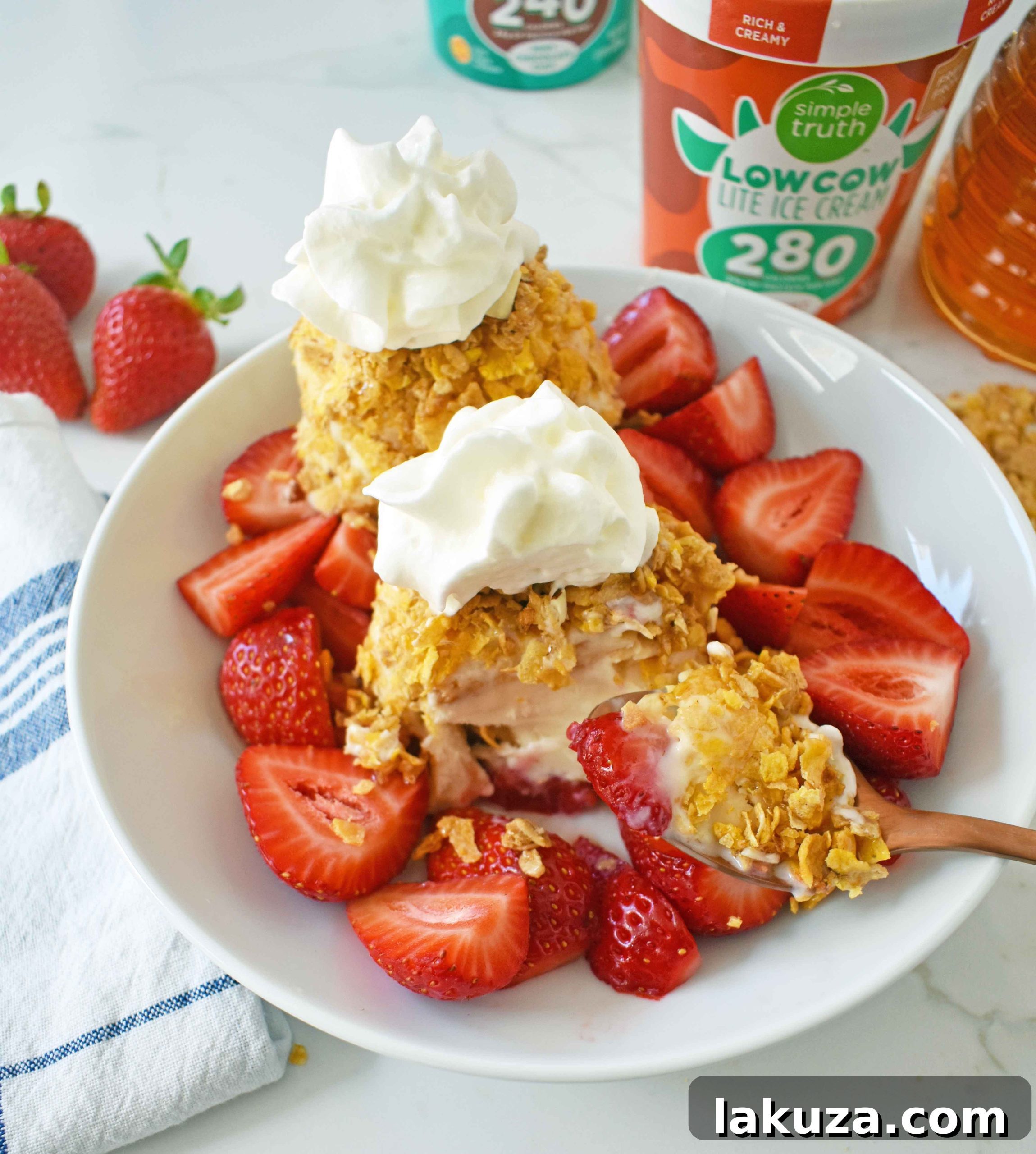 Lean Protein Freeze 2 Low-Fat Protein No-Fry Ice Cream: A healthy version of the popular Mexican dessert, featuring low-calorie, unfried ice cream. Discover guilt-free indulgence at Modern Honey.