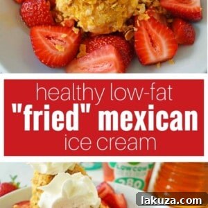 Lean Protein Freeze 6 Low-Fat Protein No-Fry Ice Cream. A low fat, healthier version of the popular mexican dessert. A low-calorie, unfried mexican fried ice cream dessert. www.modernhoney.com