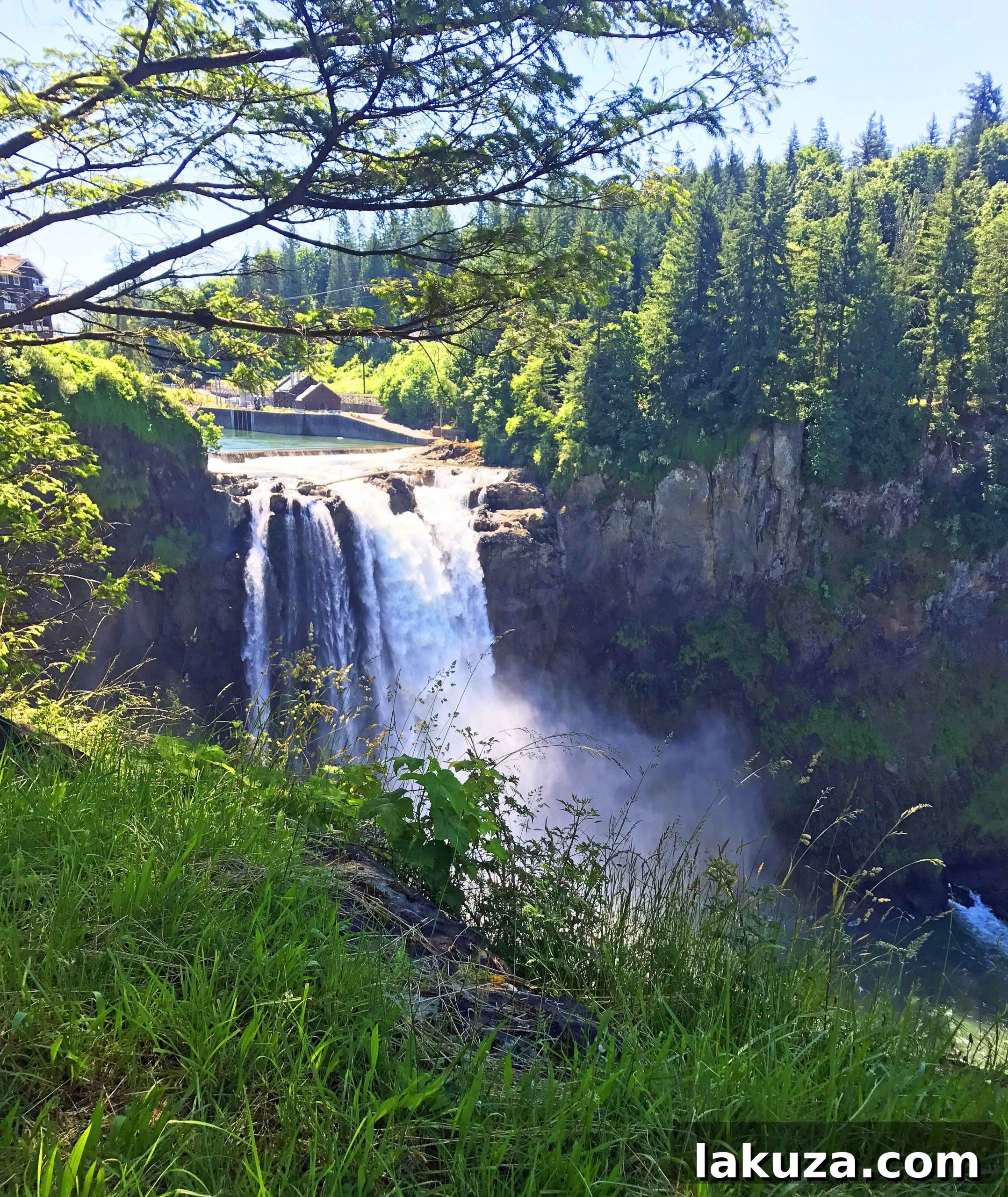 Majestic Snoqualmie Falls, a popular scenic destination near Seattle. Discover best places to see and eat in Washington.
