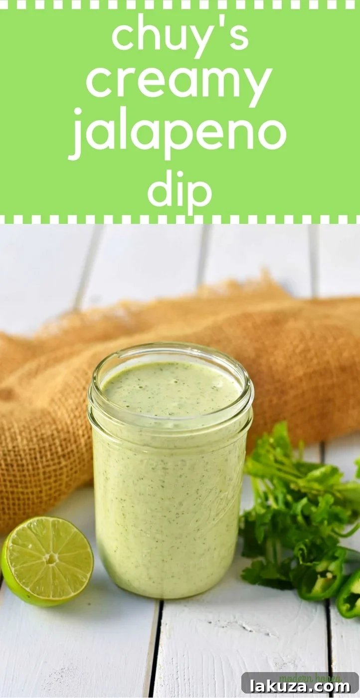 Chuy's Creamy Jalapeno Cilantro Dip Dressing. A copycat recipe for Chuy's famous jalapeno dip. This creamy jalapeno dip can be served with chips, drizzled on a burrito bowl, or as a dressing on a salad. Creamy Jalapeno Cilantro dressing makes everything taste good! Also a Cafe Rio cilantro ranch dressing copycat recipe. Delicious homemade Tex-Mex dip for any occasion.