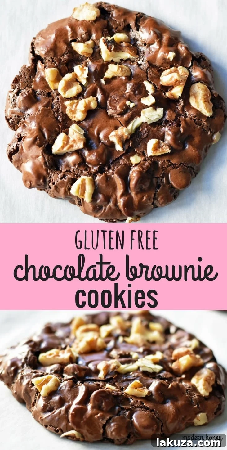 Fudgy Chocolate Delights 8 Large Pinterest graphic for Flourless Chocolate Brownie Gluten Free Cookies, showing their rich texture and perfect crackly tops.