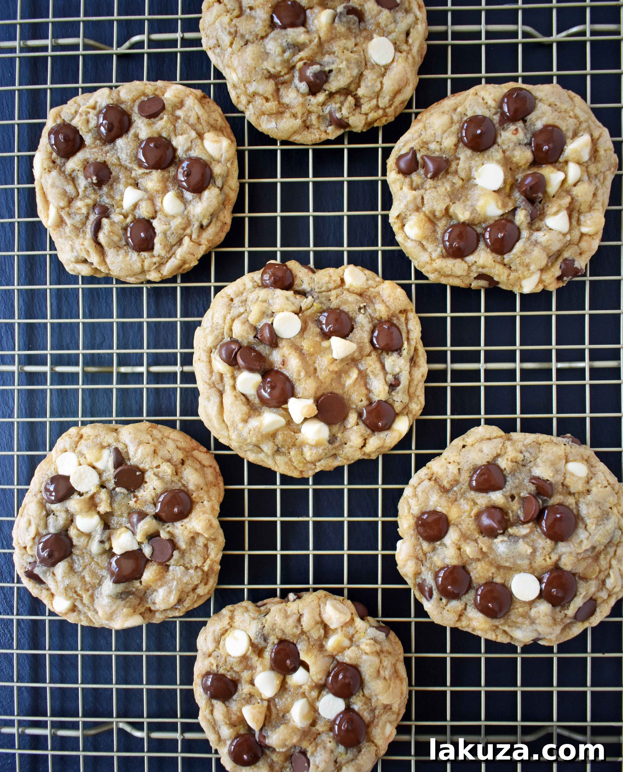 A beautifully presented plate of Marry Me Cookies, highlighting the combination of oatmeal, chocolate chips, and white chocolate chips.
